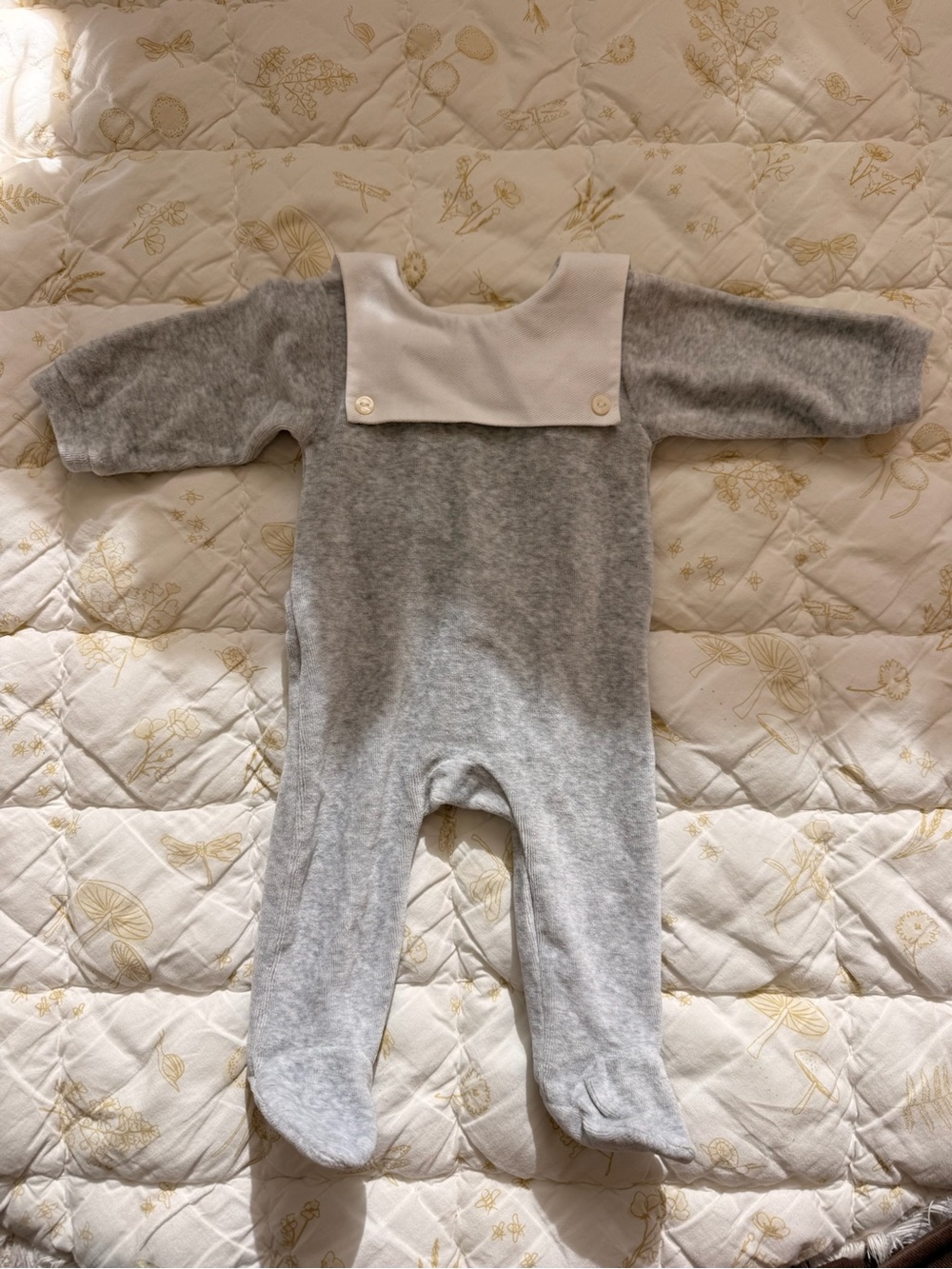 Jacadi Gray Footed One-Piece with White Sailor Bib